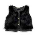 Leather Trimmed Faux Fur Vest : BLACK 2T
