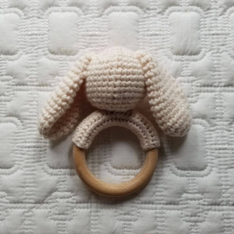 Wood Ring Crochet Bow Bunny Rattle