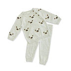 Frenchie Puppy Jacquard Knit Baby Pullover + Pants  Organic: Pearl Grey Heather / 18-24M