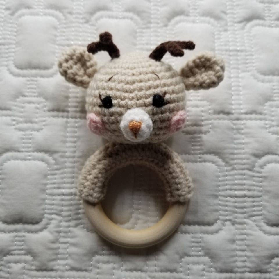 Hand Crochet Khaki Deer Baby Rattle