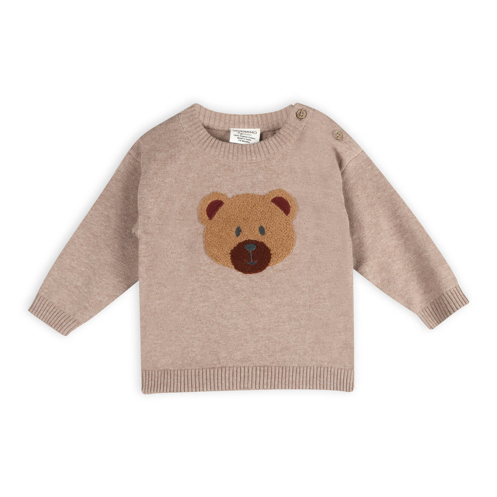 Bear Knit Baby Pullover & Pant Set (Organic Cotton): Marl Brown / 6-12M