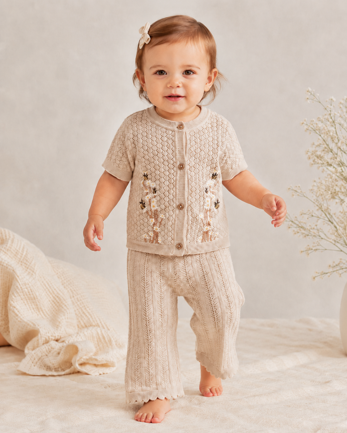 Daisy Bee Baby Knit Top & Pants Set (Organic Cotton): Cottonwood / 2-3T
