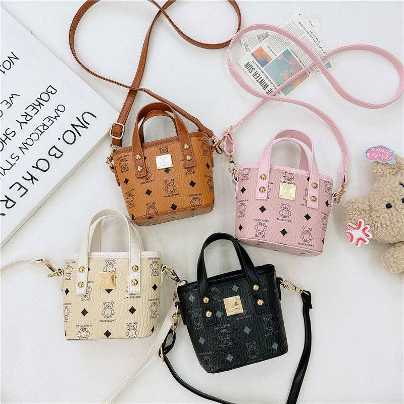 Mini Girls' Bucket Bag with Unique Animal Print: Brown