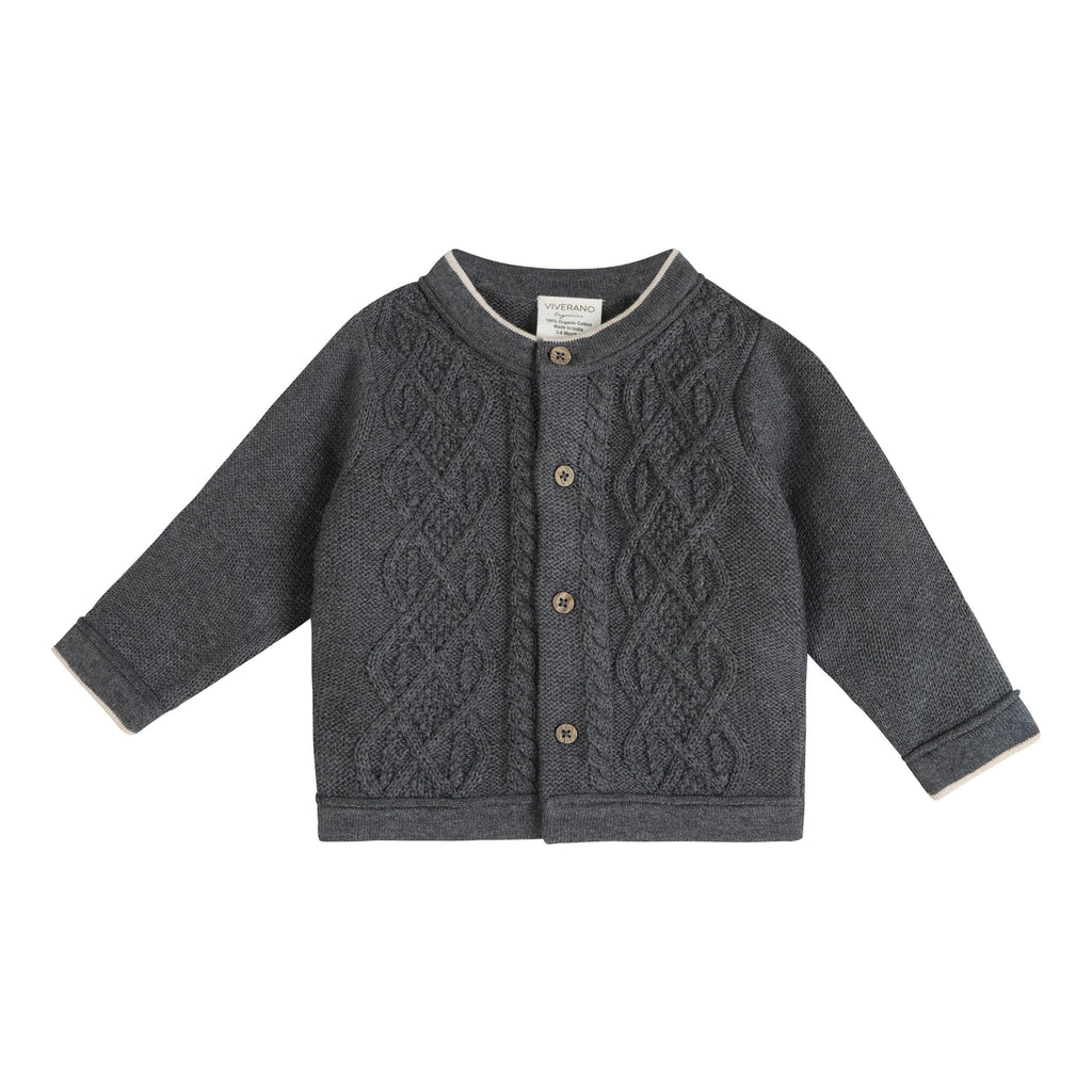 Charles Classic Cable Knit Baby Cardigan (Organic Cotton): Charcoal / 18-24M