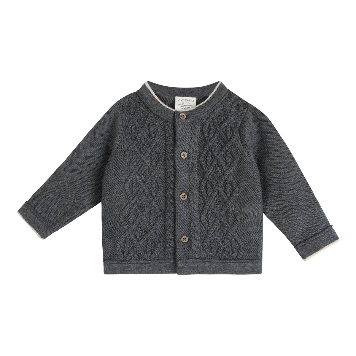 Charles Classic Cable Knit Baby Cardigan (Organic Cotton): Charcoal / 18-24M