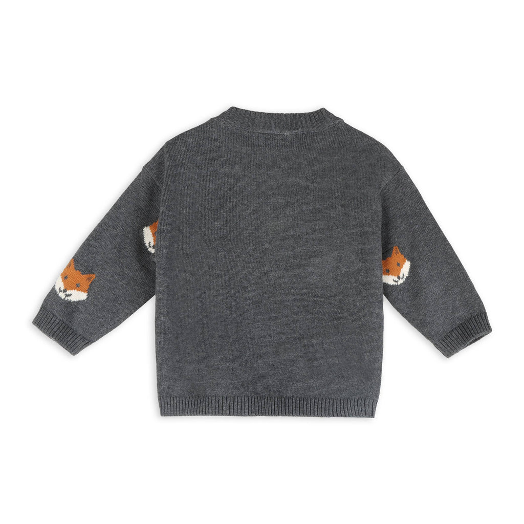 Fox Jacquard Knit Baby Pullover (Organic Cotton): Charcoal / 12-18M