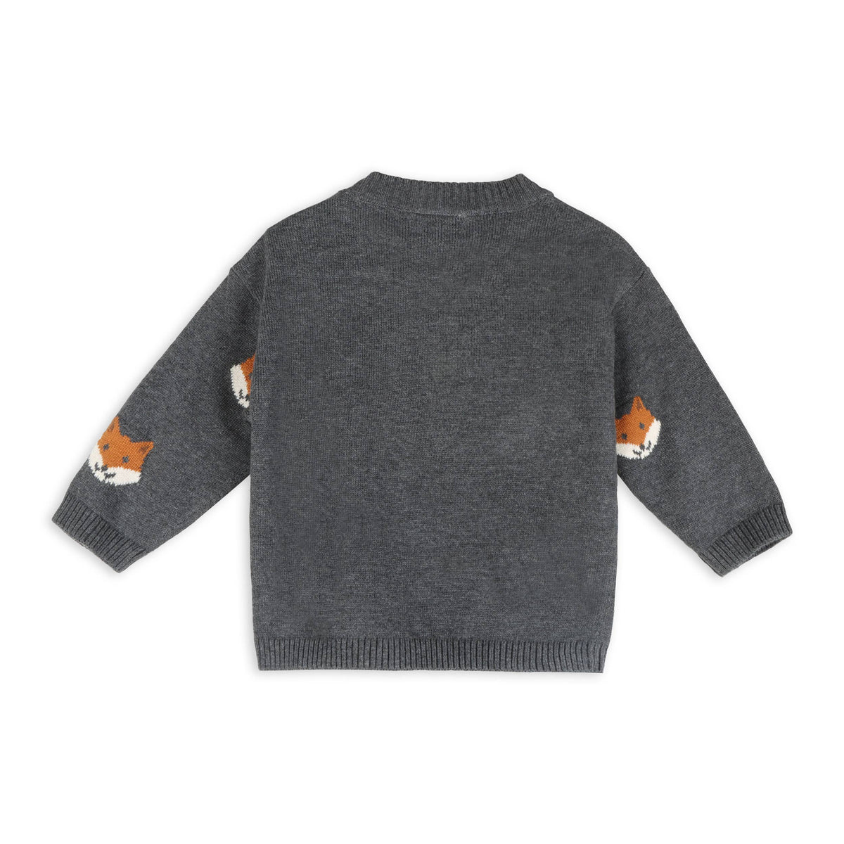 Fox Jacquard Knit Baby Pullover (Organic Cotton): Charcoal / 6-12M