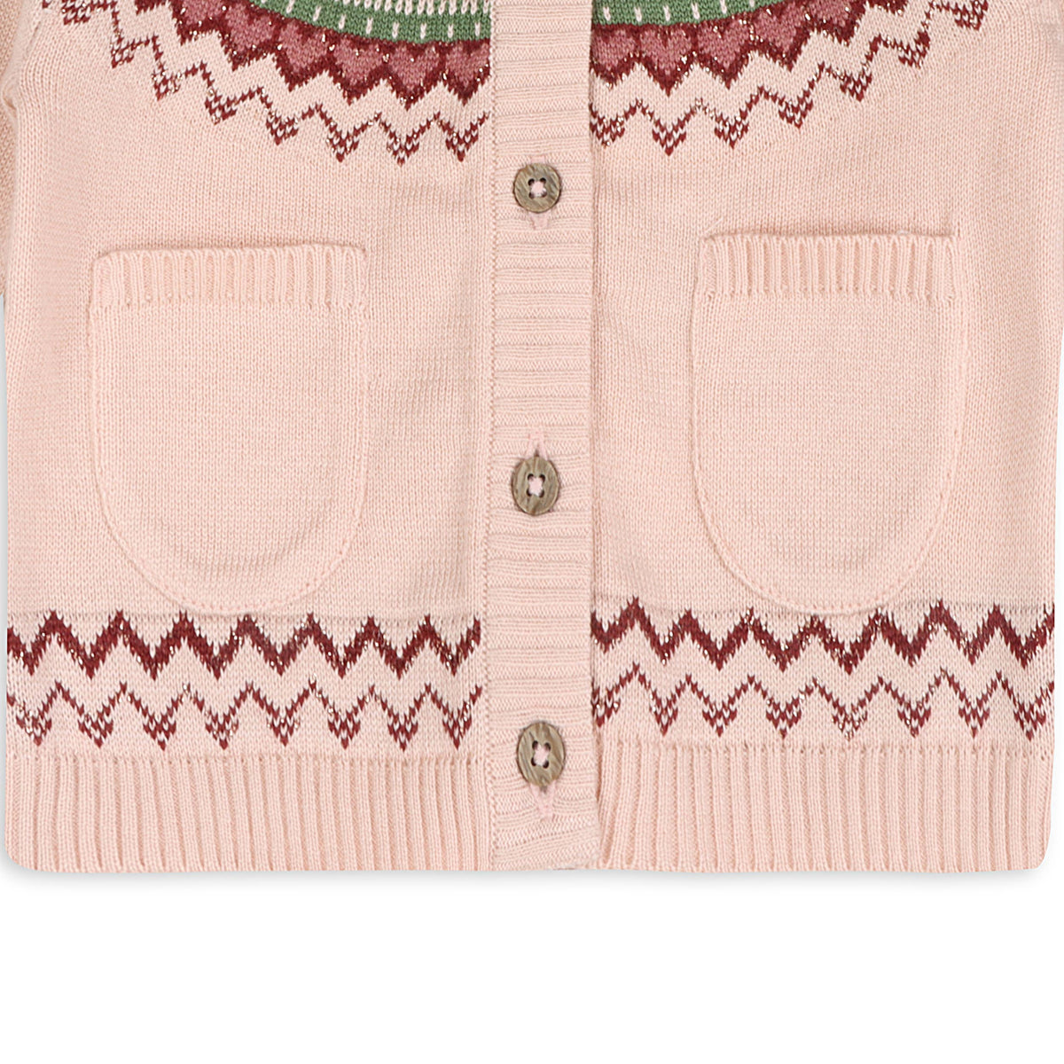 Lily Floral Fair Isle Knit Baby Cardigan (Organic Cotton): Sweet Pink / 18-24M