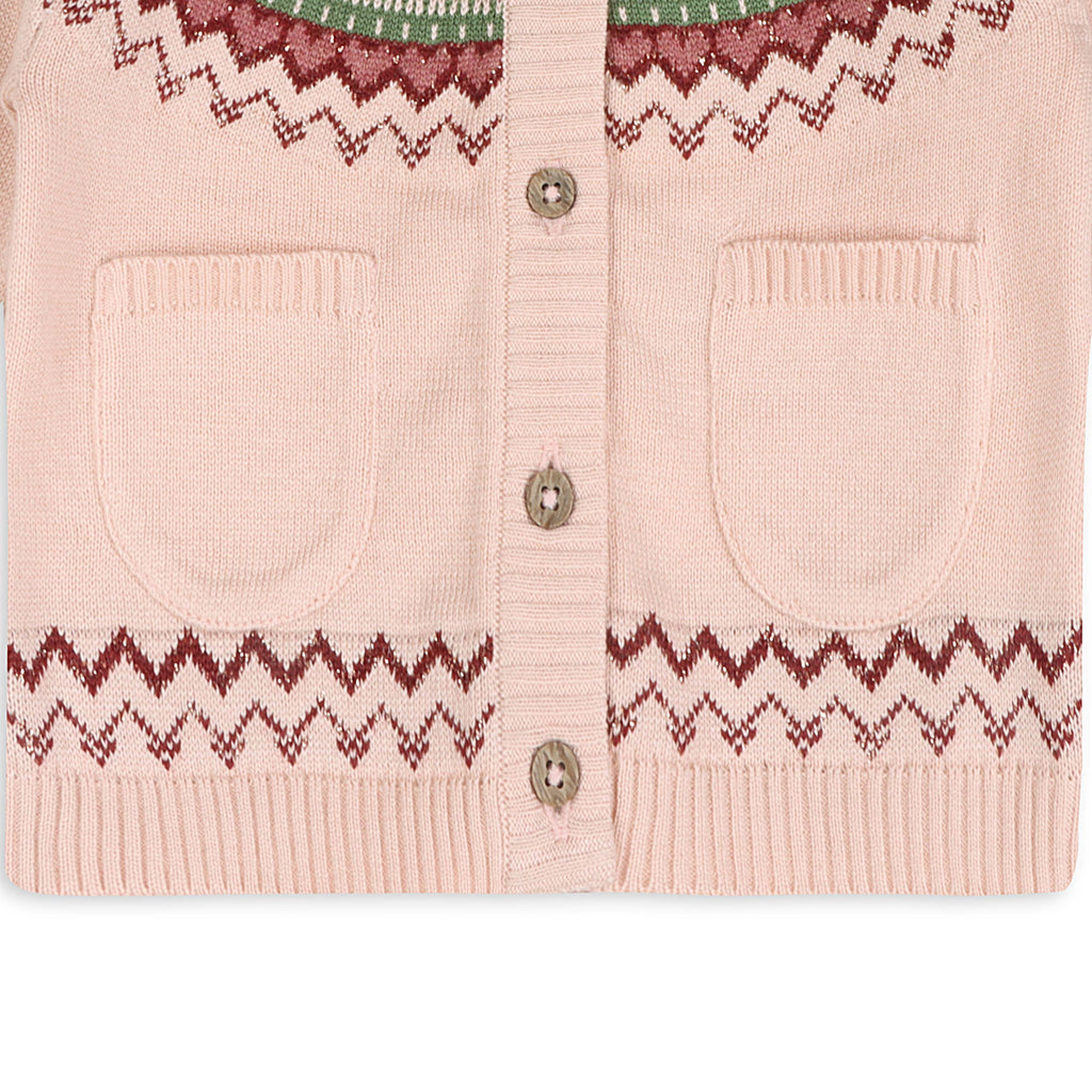 Lily Floral Fair Isle Knit Baby Cardigan (Organic Cotton): Sweet Pink / 12-18M