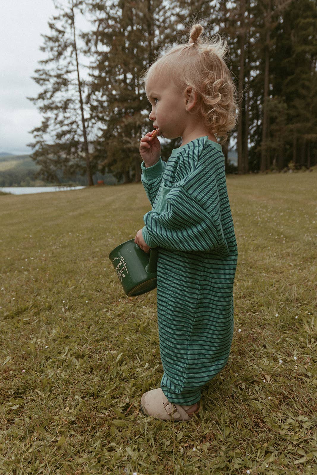 Sammy Romper in Thin Green Stripe: 12-18 Months