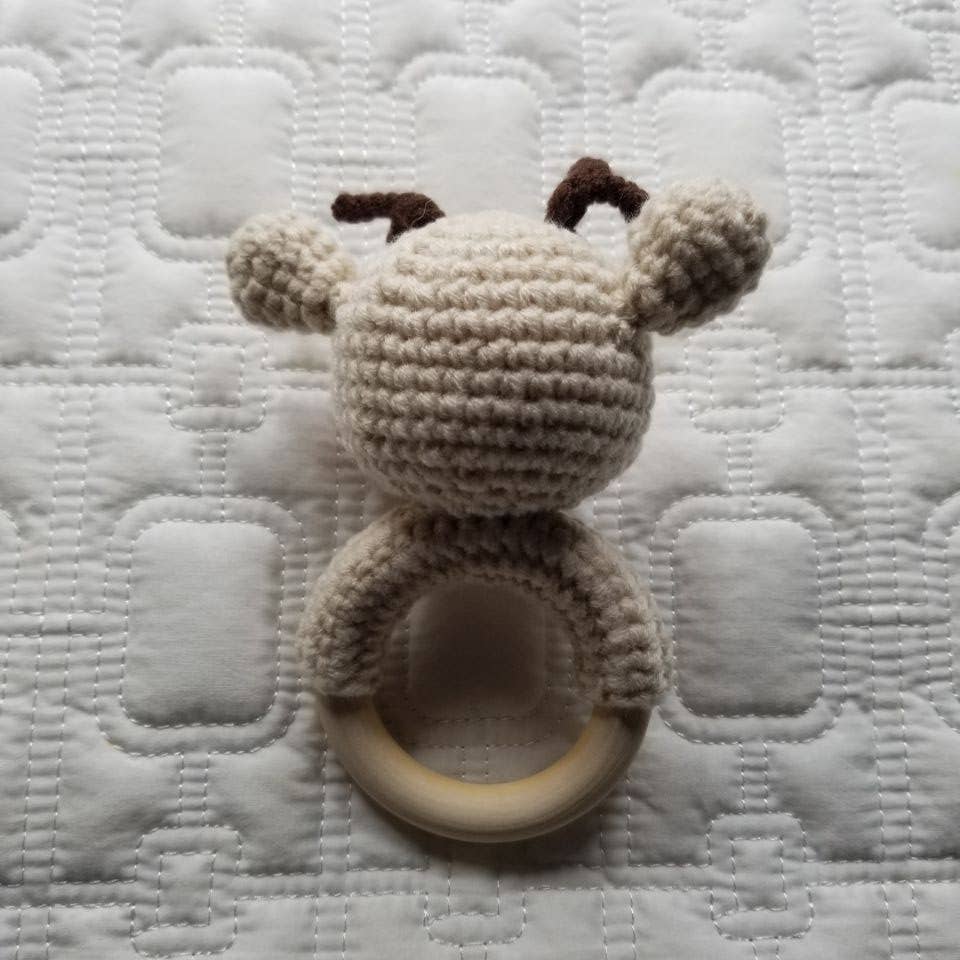 Hand Crochet Khaki Deer Baby Rattle