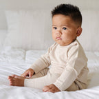 HEIRLOOM COTTON KNIT SETS: Tan / 3-6 Months