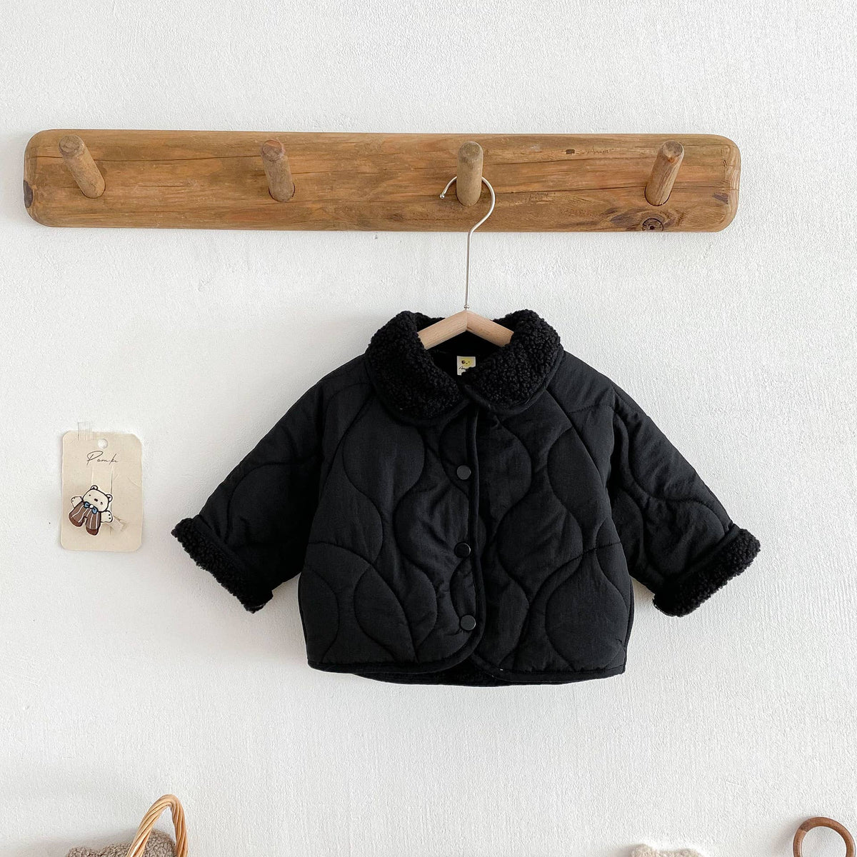 Quilted Baby Jacket with Cozy Collar: Black / 18M