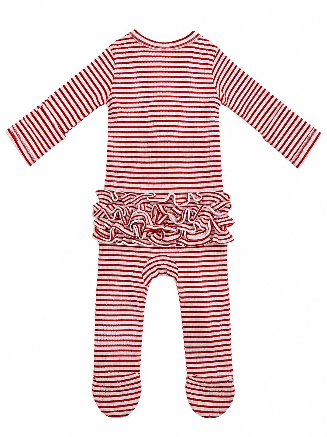 Red Stripe / Ribbed Frill 2-Way Zip Footie: 0 - 3 mo.