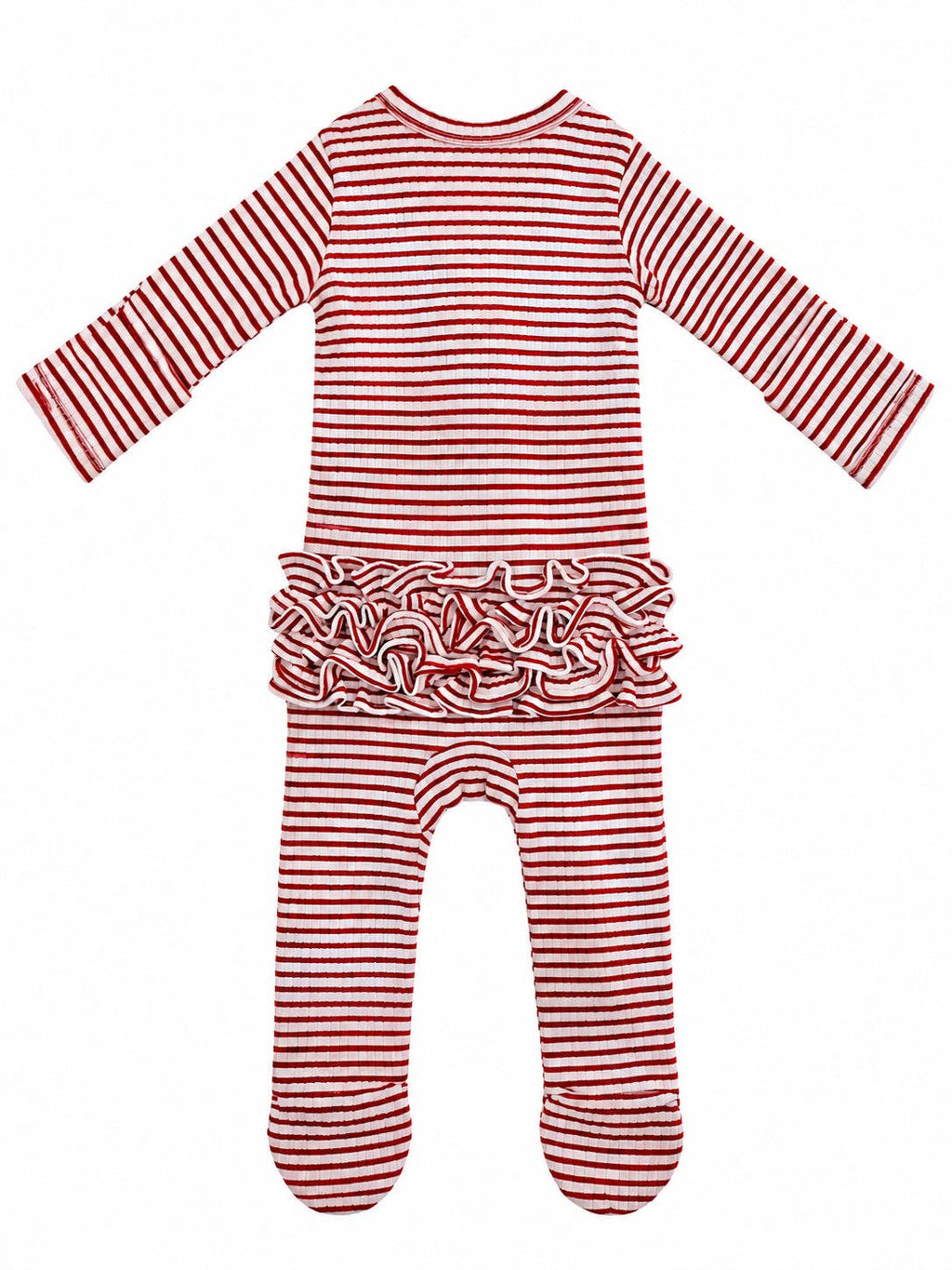 Red Stripe / Ribbed Frill 2-Way Zip Footie: 3 - 6 mo.