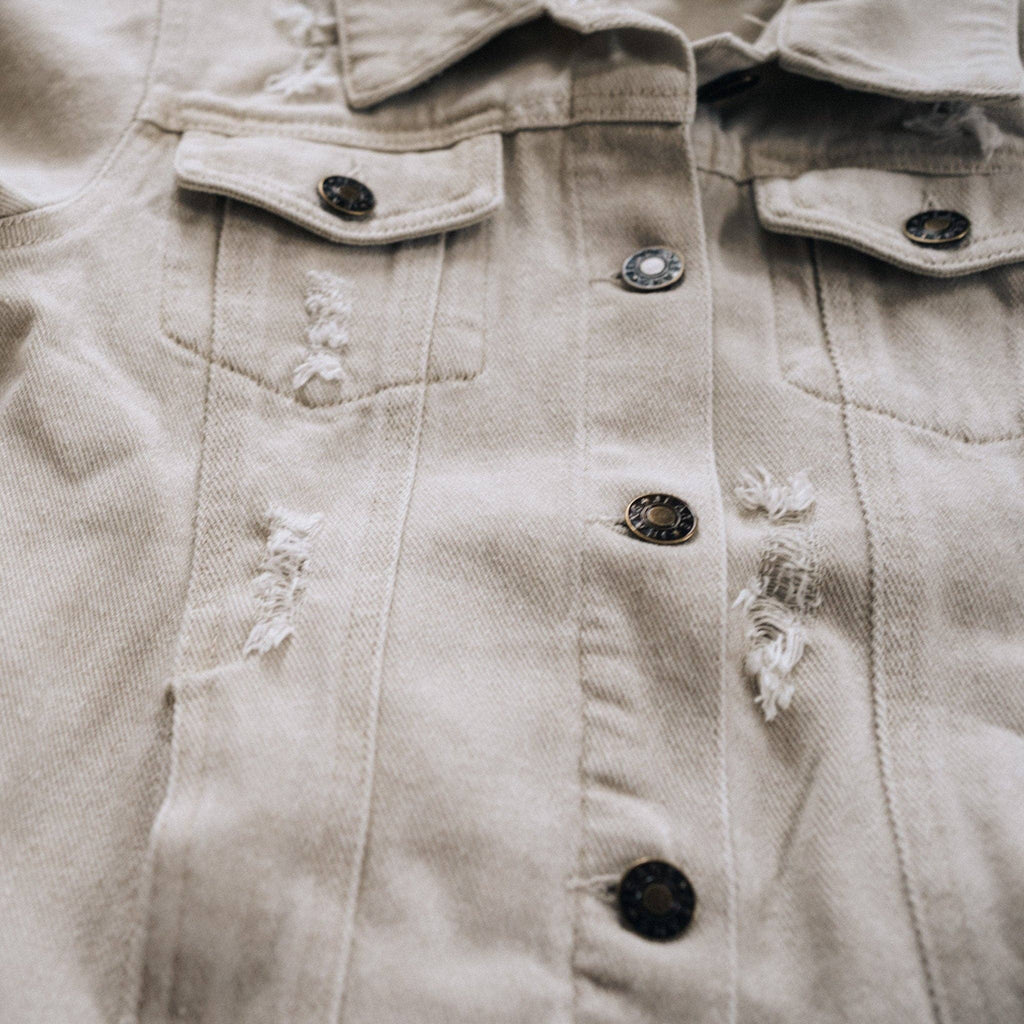 Khaki Distressed Denim Jean Jacket - Child: 3-4T