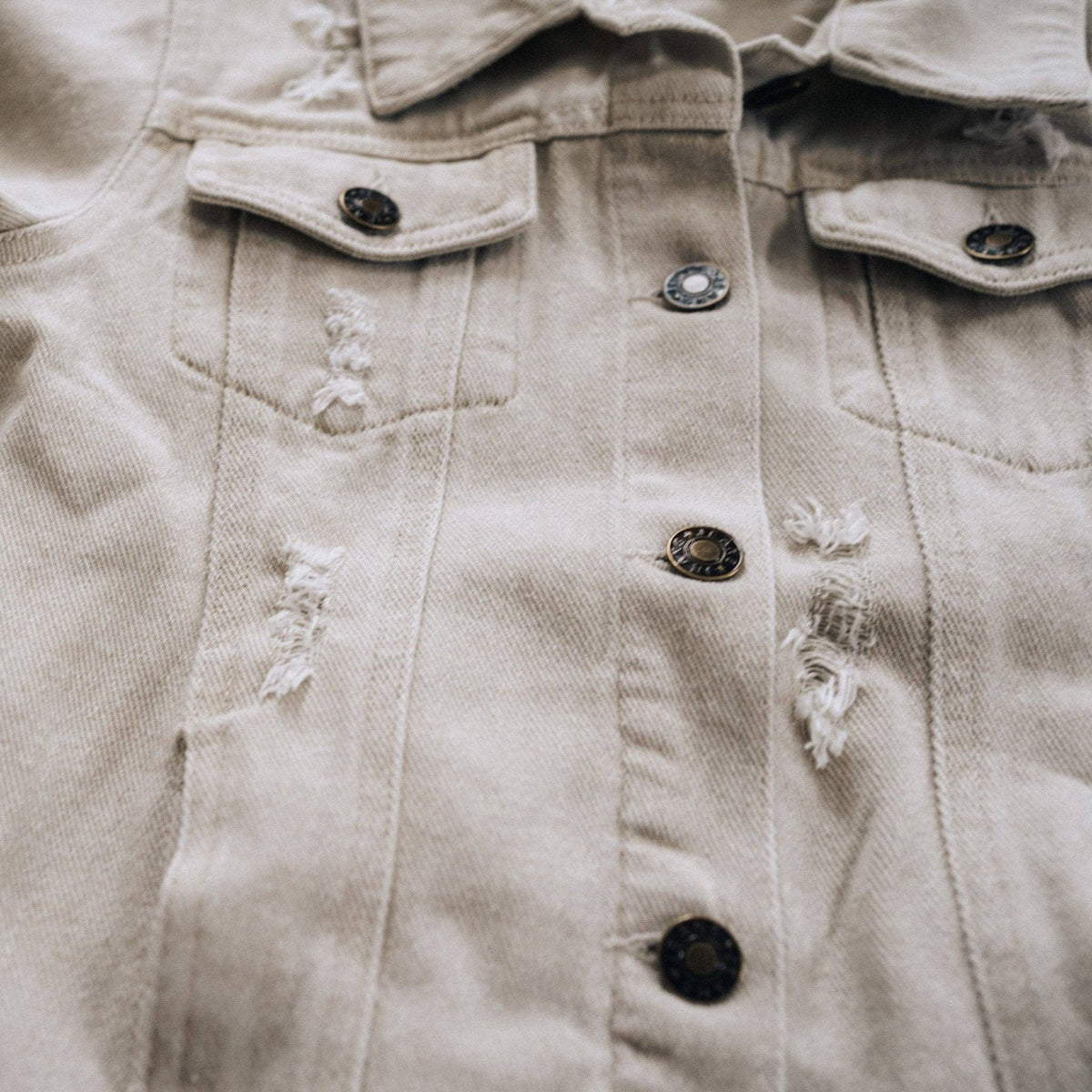 Khaki Distressed Denim Jean Jacket - Child: 3-4T