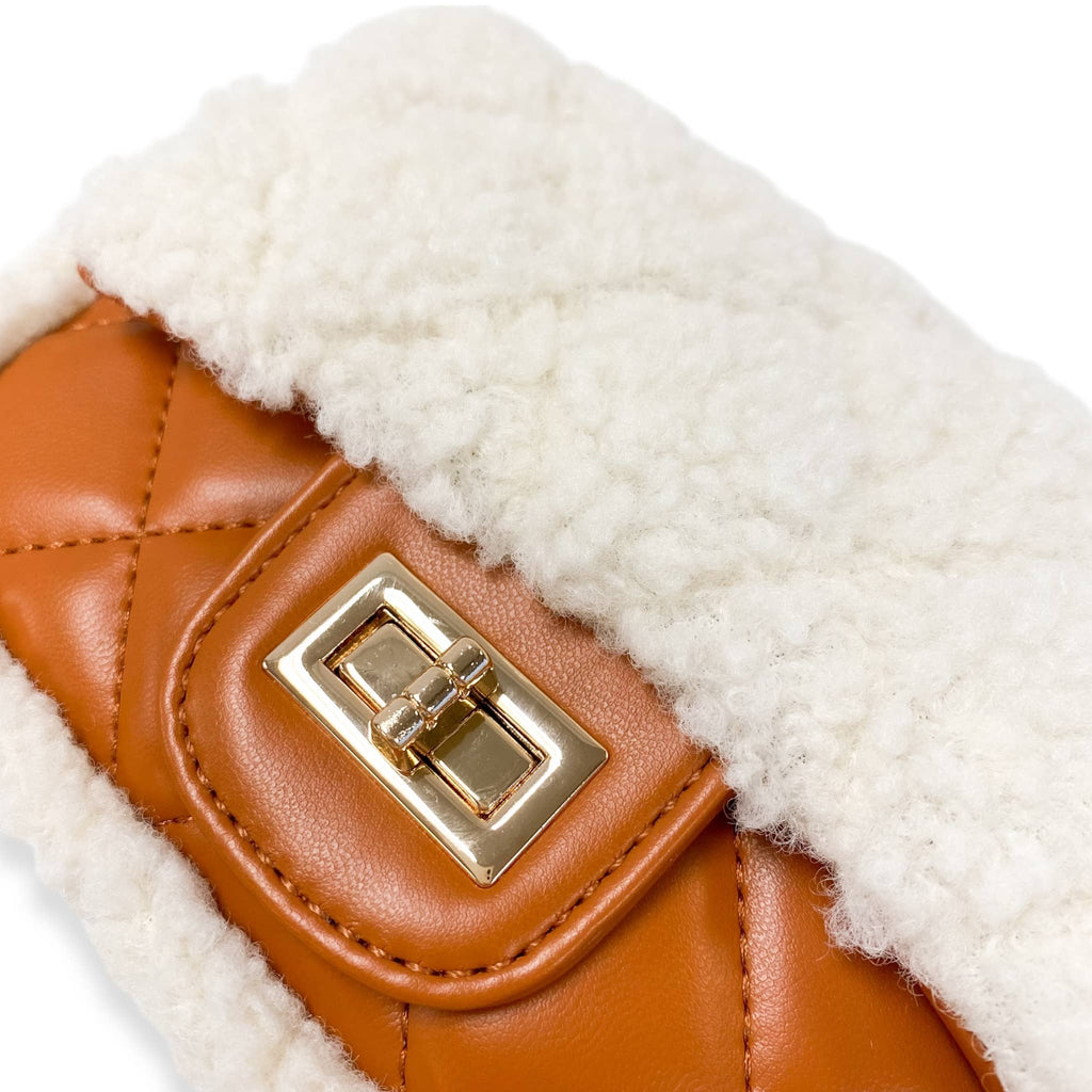 B1388 Sherpa Mixed Quilted Purse (3 Colors): Camel