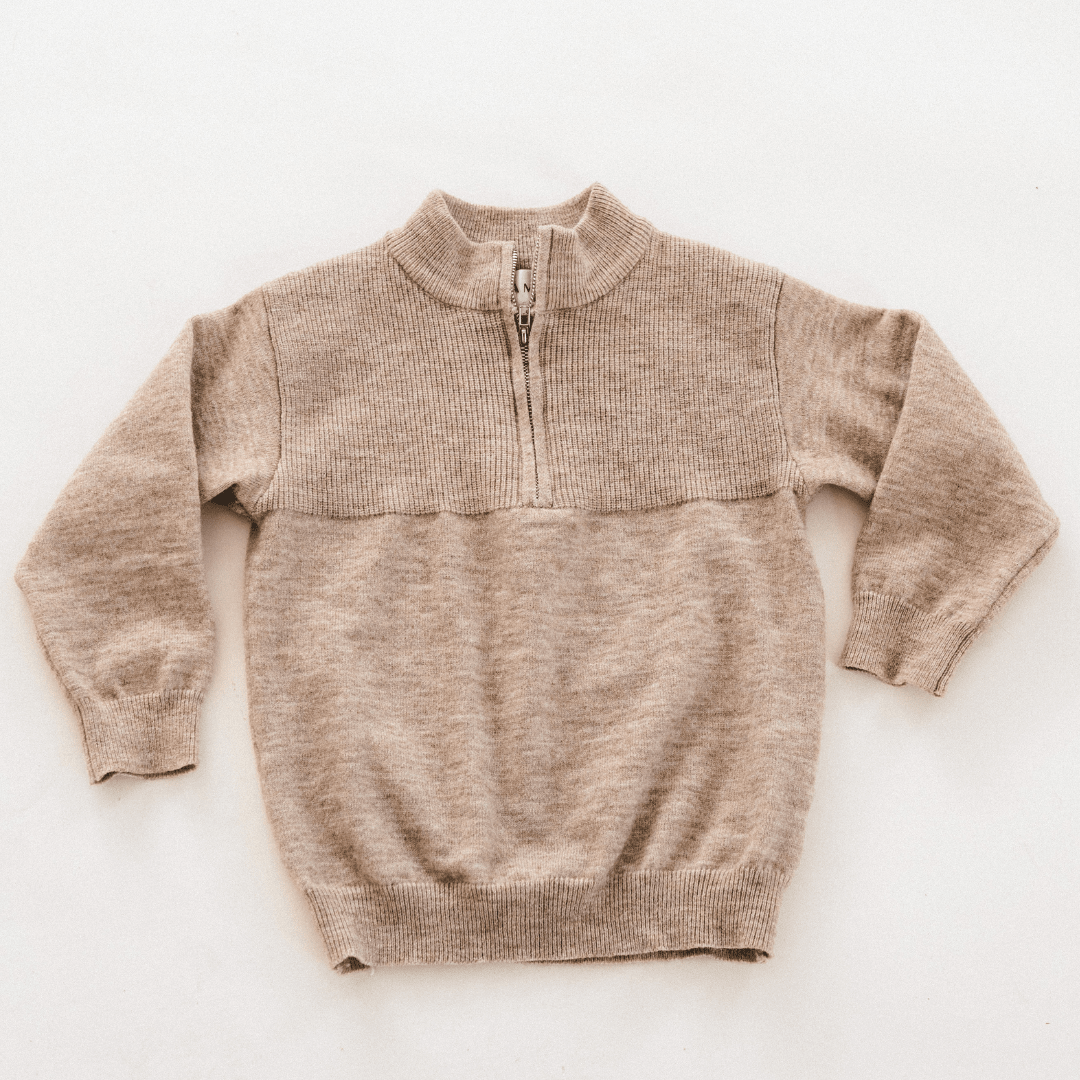 Quarter Zip Sweater Sand - Infant: 9-12M