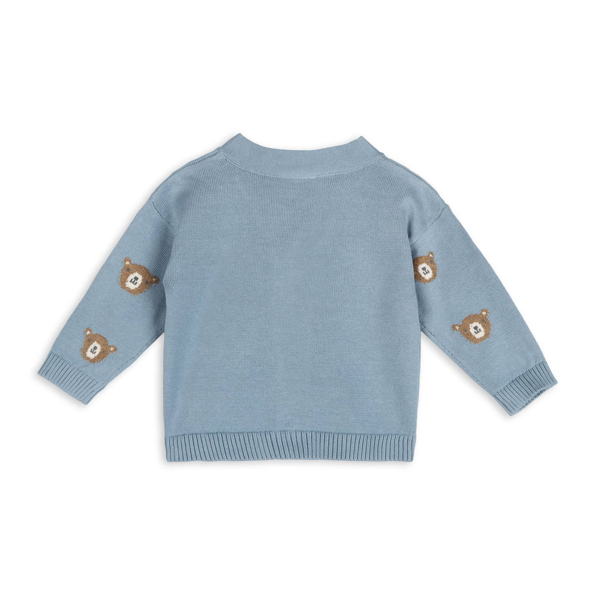 Bear Jacquard Knit Baby Cardigan (Organic Cotton): Mineral Blue / 6-12M