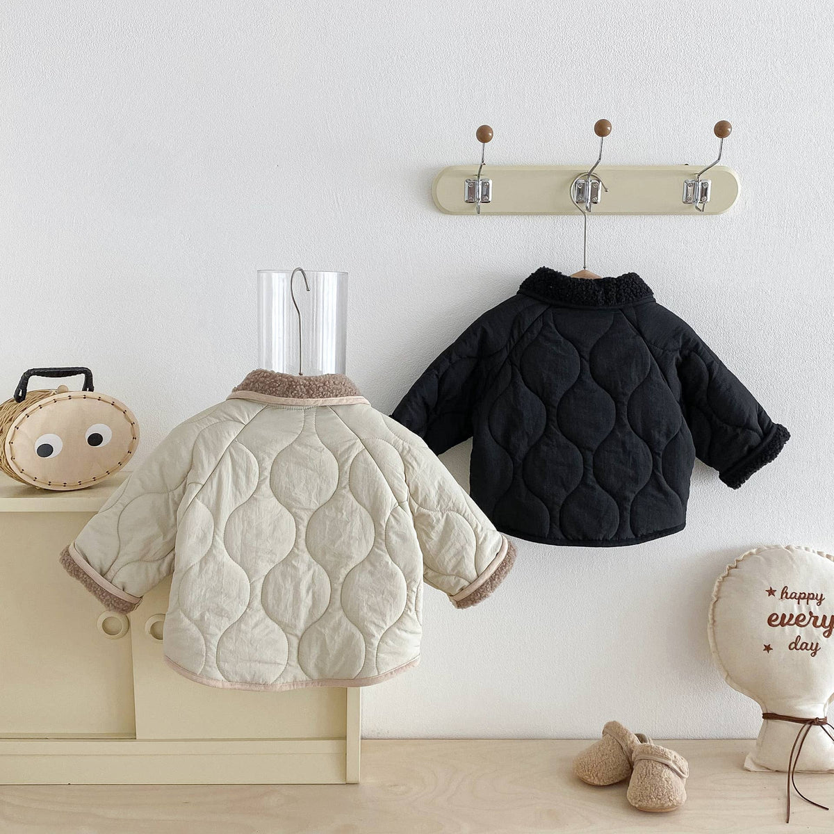 Quilted Baby Jacket with Cozy Collar: Black / 18M