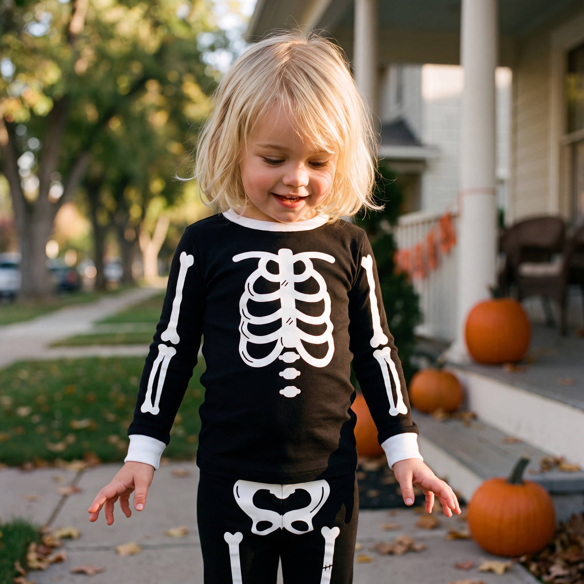 Glow in the Dark Pajama Set Halloween Skeleton White: White / XXS(6-12M)