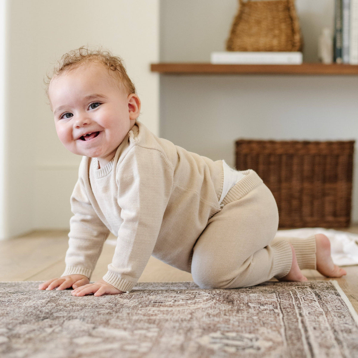 HEIRLOOM COTTON KNIT SETS: Tan / 3-6 Months