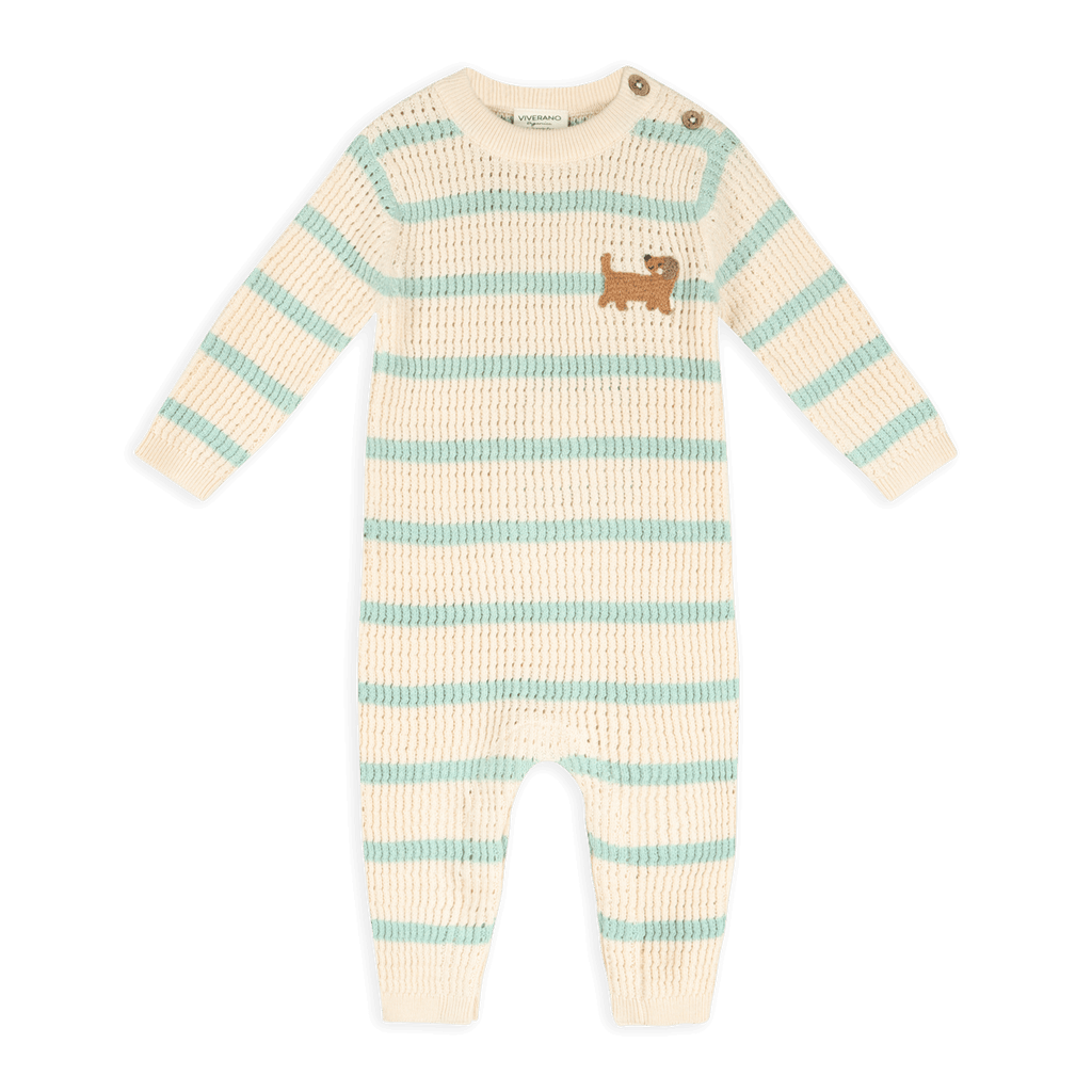 Dog Stripe Textured Knit Baby Jumpsuit (Organic Cotton): Harbor Green Stripe / 3-6M