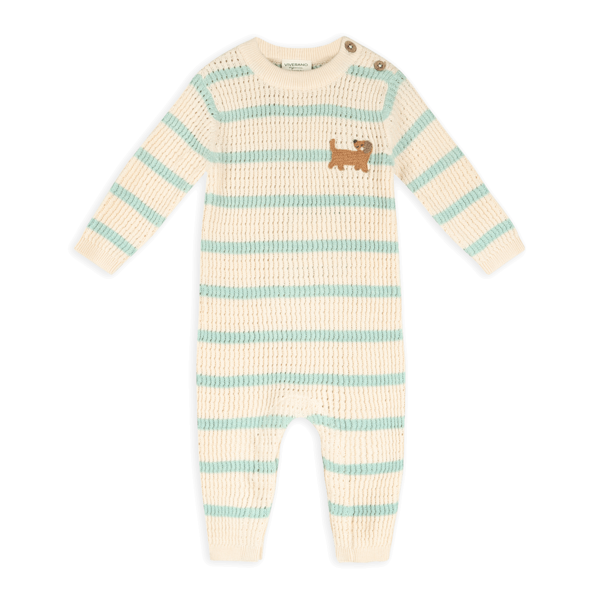 Dog Stripe Textured Knit Baby Jumpsuit (Organic Cotton): Harbor Green Stripe / 6-12M