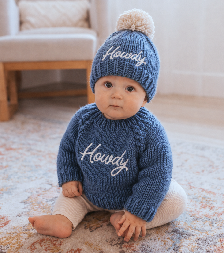 Howdy Sweater Slate Blue for Baby & Toddler: 0-6 months