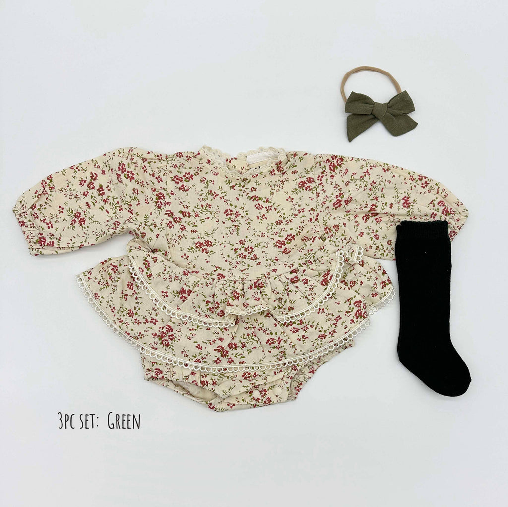 Bella Floral Romper: 2pc set (romper+bow) / 18-24 months