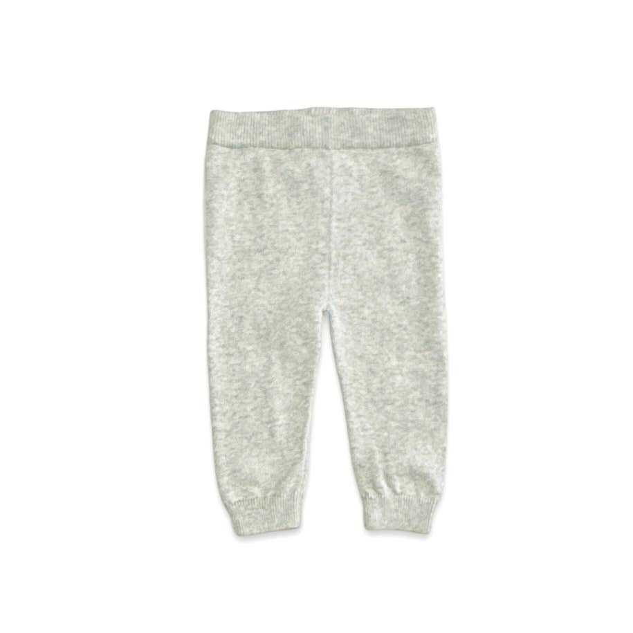 Frenchie Puppy Jacquard Knit Baby Pullover + Pants  Organic: Pearl Grey Heather / 18-24M