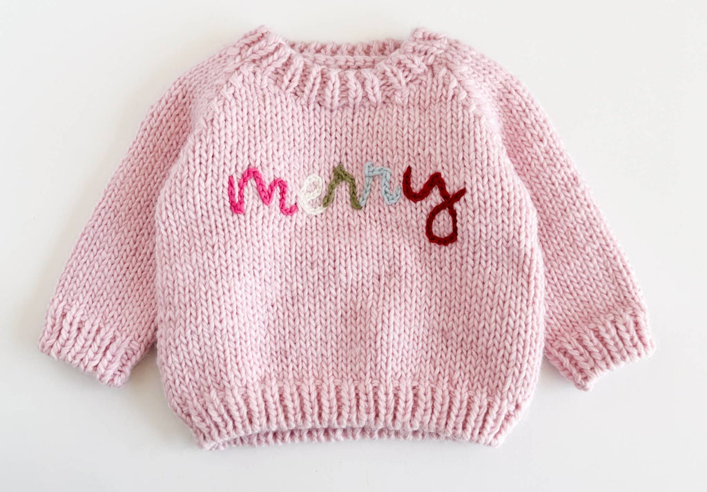 Merry Sweater Baby Pink Christmas Holiday Apparel Gift: XS; 6-12M