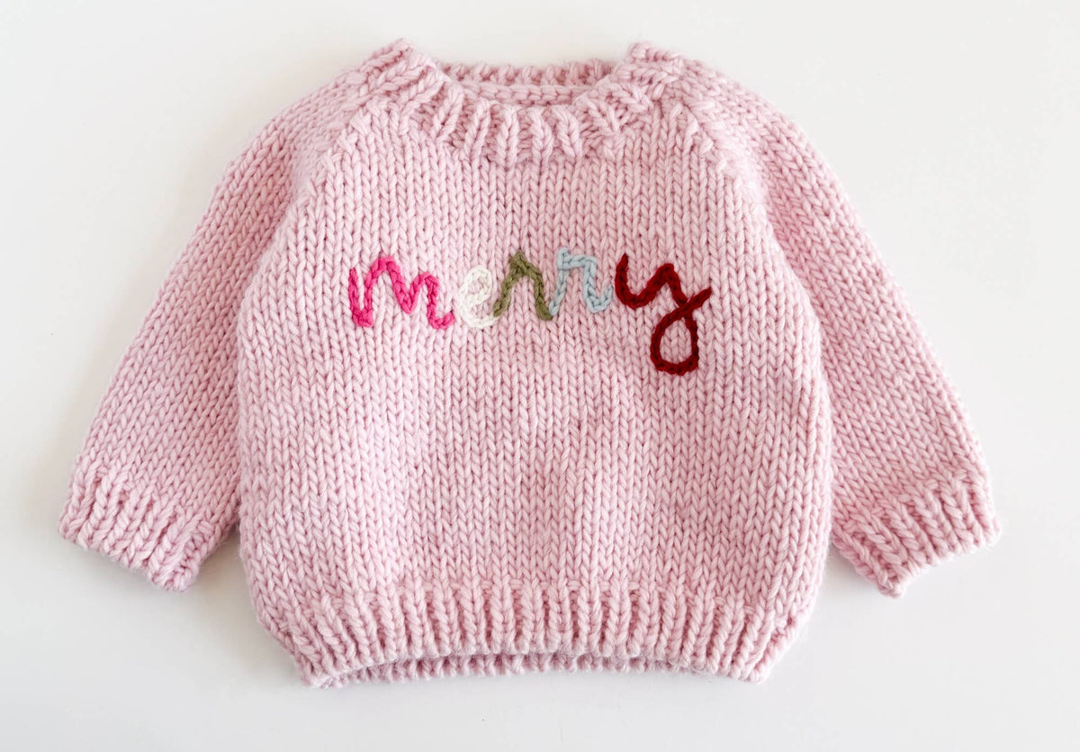 Merry Sweater Baby Pink Christmas Holiday Apparel Gift: XS; 6-12M