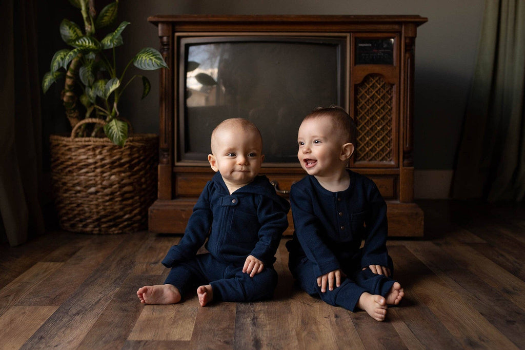 Midnight | Organic Thermal Henley & Jogger Set: 3-6m