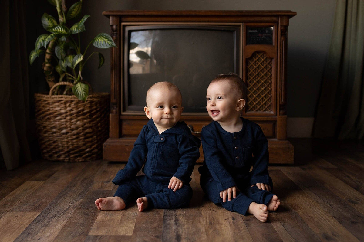 Midnight | Organic Thermal Henley & Jogger Set: 3-6m