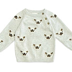 Frenchie Puppy Jacquard Knit Baby Pullover + Pants  Organic: Pearl Grey Heather / 18-24M