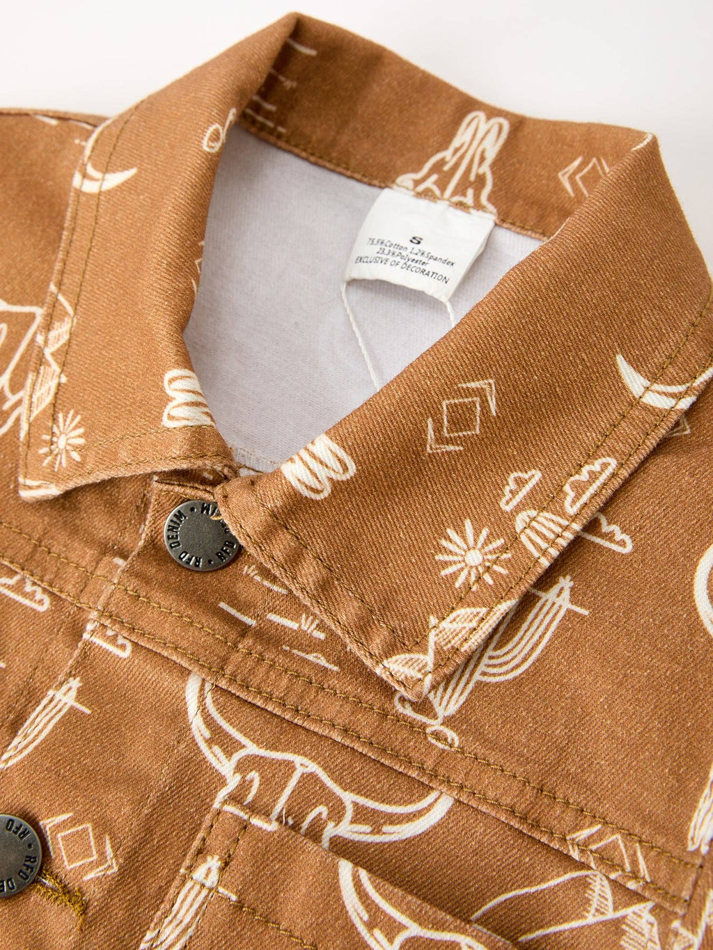 Girls Western Desert Print Brown Denim Jacket With Pockets: 4