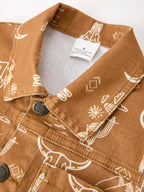 Girls Western Desert Print Brown Denim Jacket With Pockets: 4