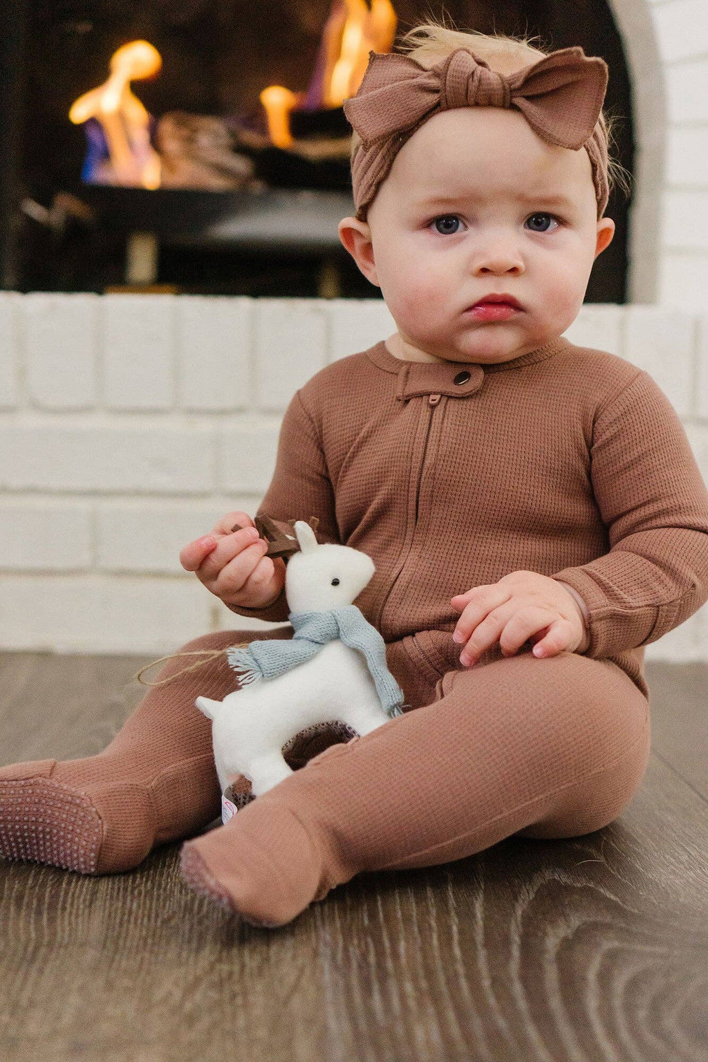 Cocoa | Organic Thermal Smocked Headband: 12-24m