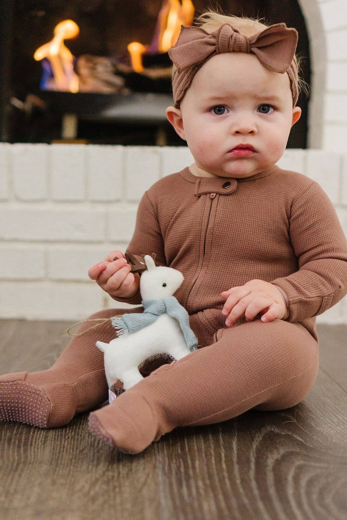 Cocoa | Organic Thermal Smocked Headband: 12-24m