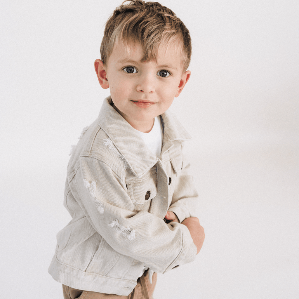 Khaki Distressed Denim Jean Jacket - Child: 3-4T