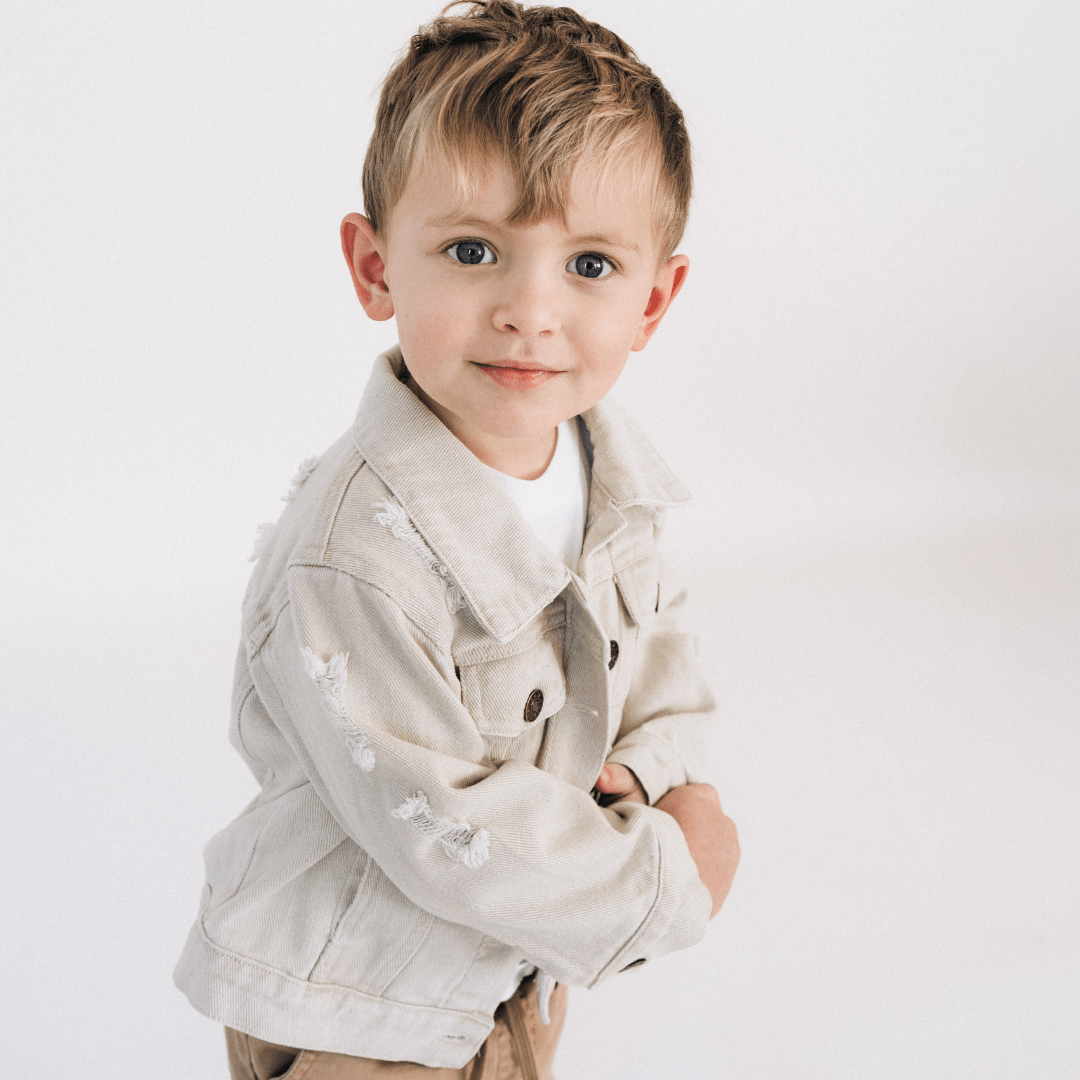 Khaki Distressed Denim Jean Jacket - Child: 3-4T