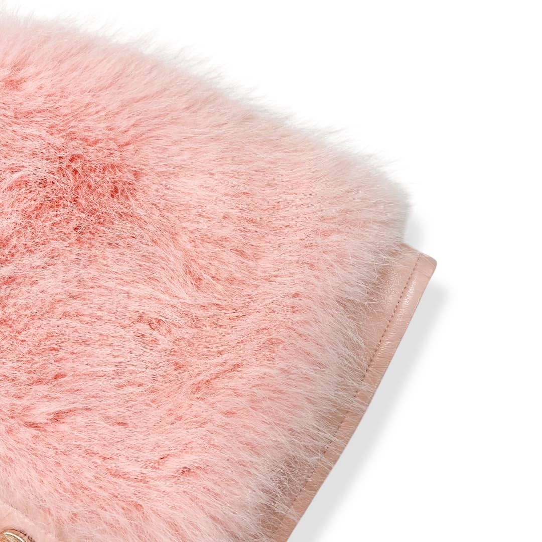 17119 Leather Trimmed Faux Fur Vest (2 Colors): PINK / 2T