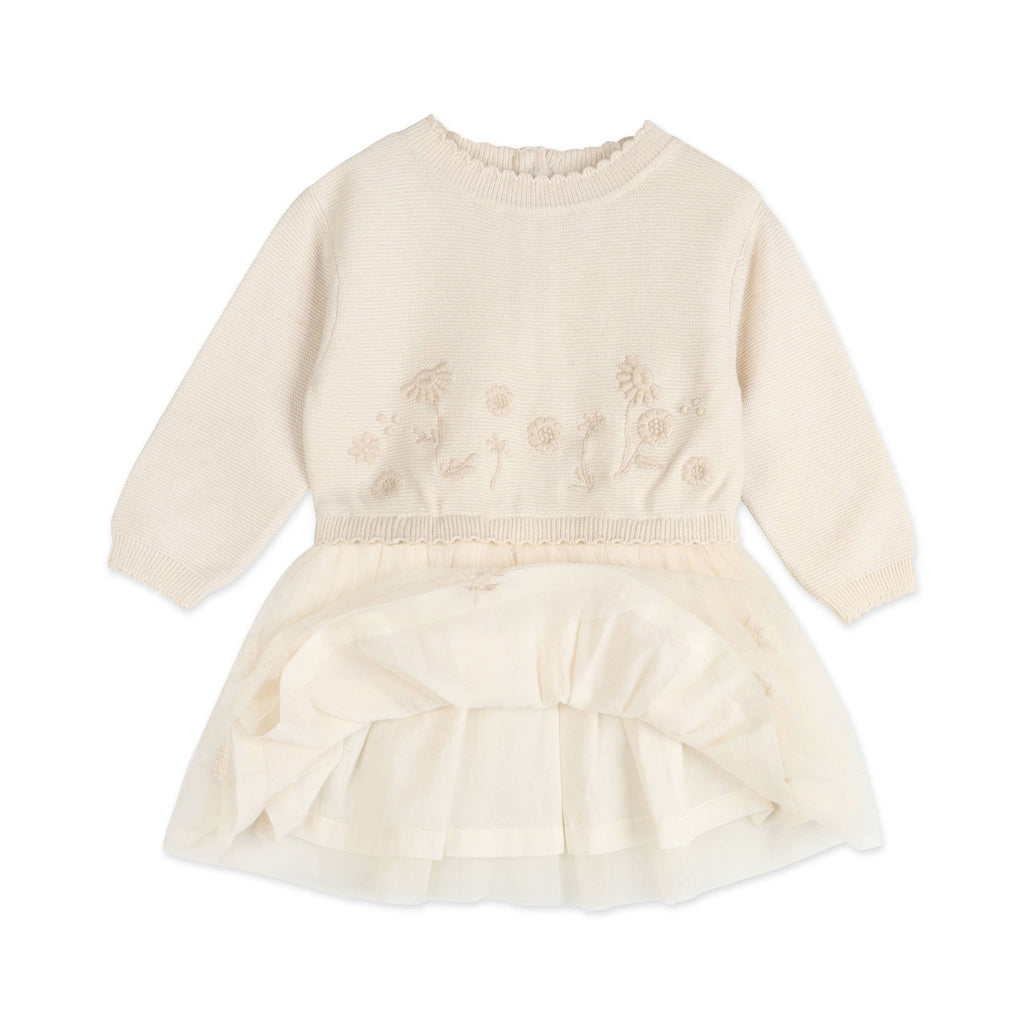 Clara Floral Knit Baby Tutu Dress (Organic Cotton): Ecru / 18-24M