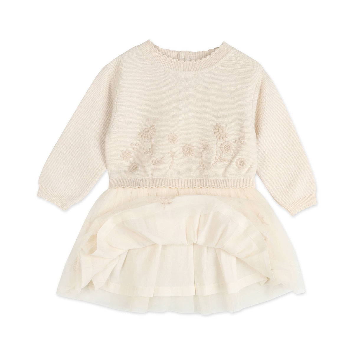 Clara Floral Knit Baby Tutu Dress (Organic Cotton): Ecru / 18-24M