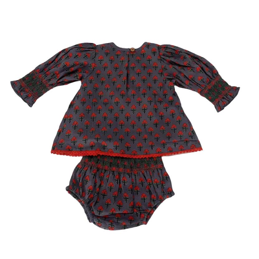 Poppy Smocked Cotton Printed Dress with Pockets — Cotton Girls Dress | Infant to Tween 0-13 Years: 3-6 months