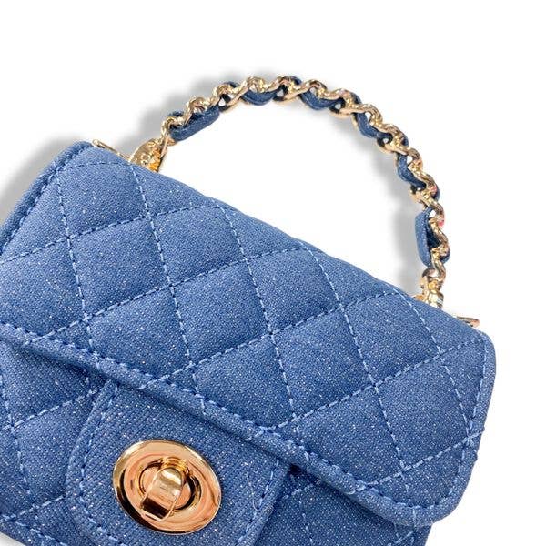 B1382 Sparkly Denim Quilted Purse (3 Colors): Dark Blue