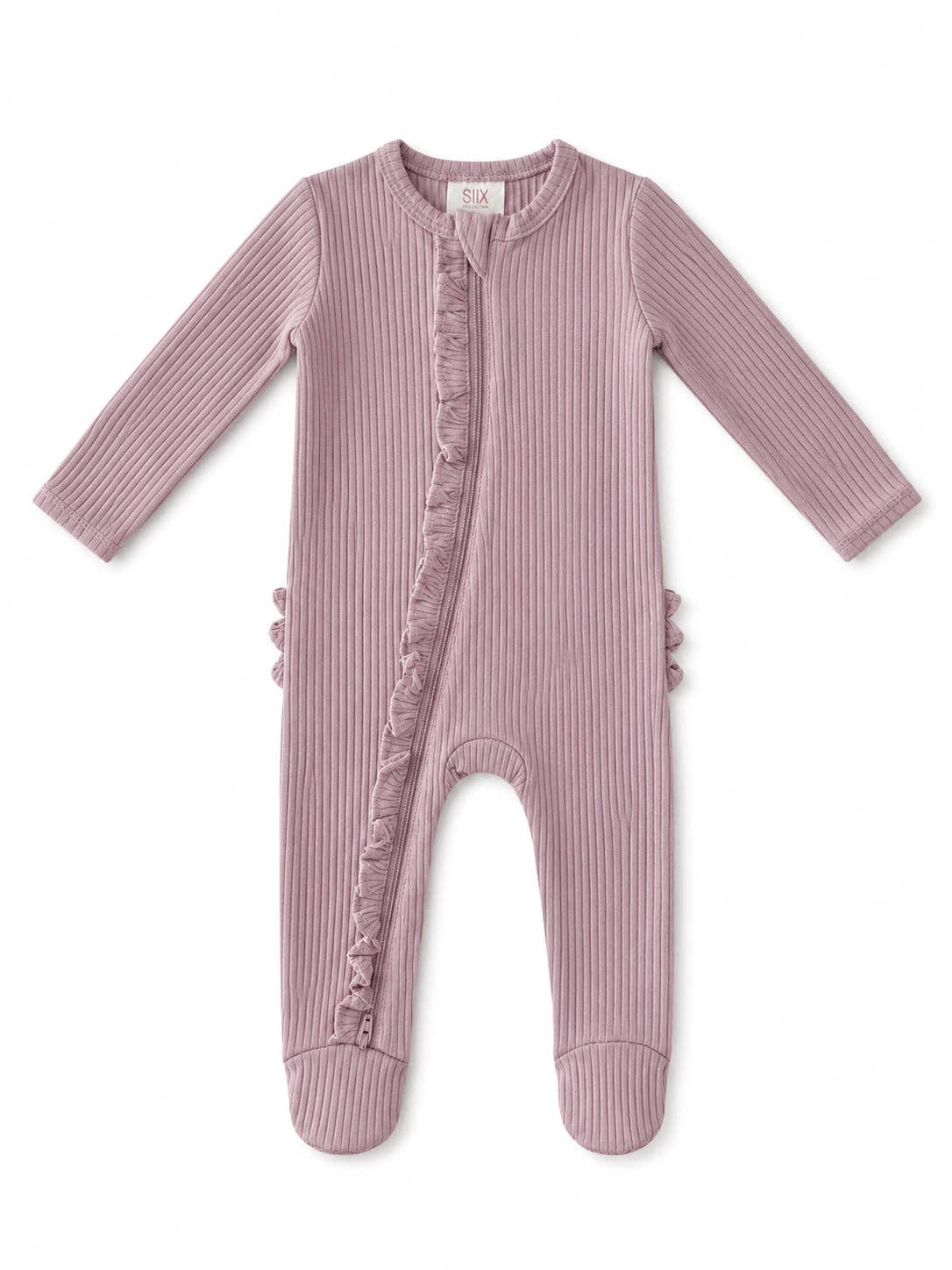 Lavender / Ribbed Frill 2-Way Zip Footie: 0 - 3 mo.