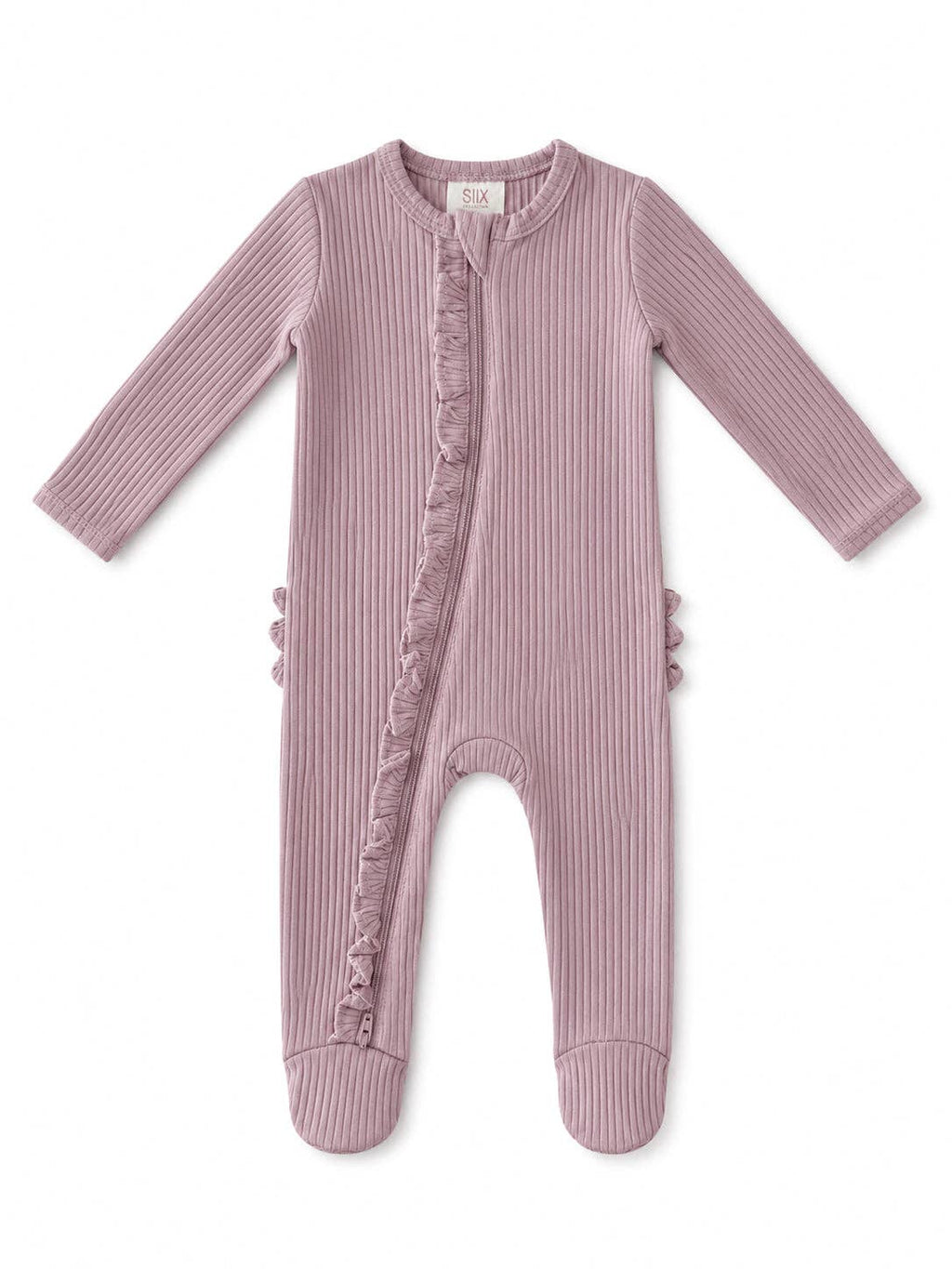 Lavender / Ribbed Frill 2-Way Zip Footie: 6 - 9 mo.